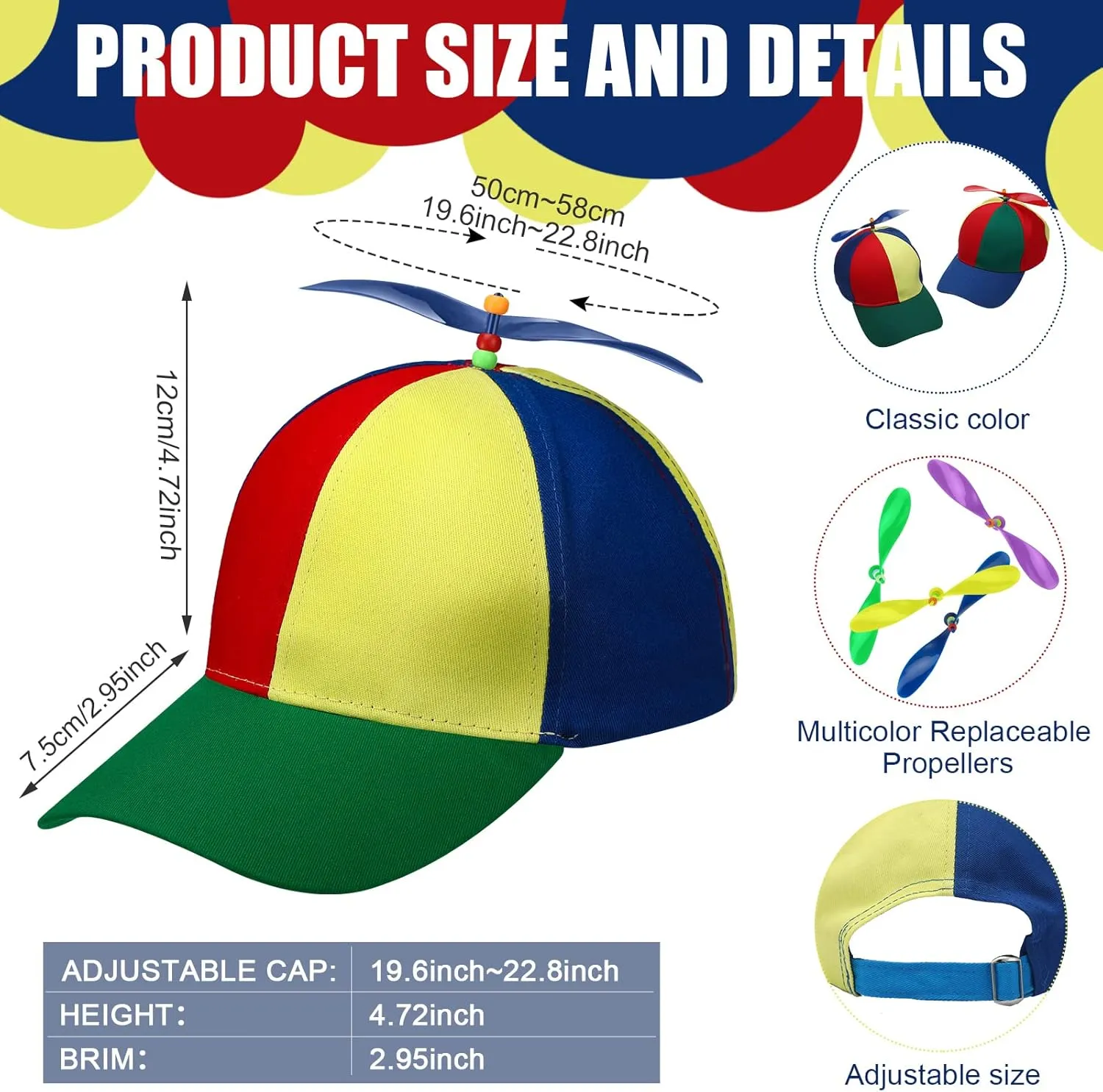 2 Pack Adult Baseball Cap - Brightly Rainbow Color Top Hat with 4 Replaceable Bamboo Dragonflies