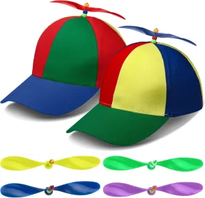 2 Pack Adult Baseball Cap - Brightly Rainbow Color Top Hat with 4 Replaceable Bamboo Dragonflies