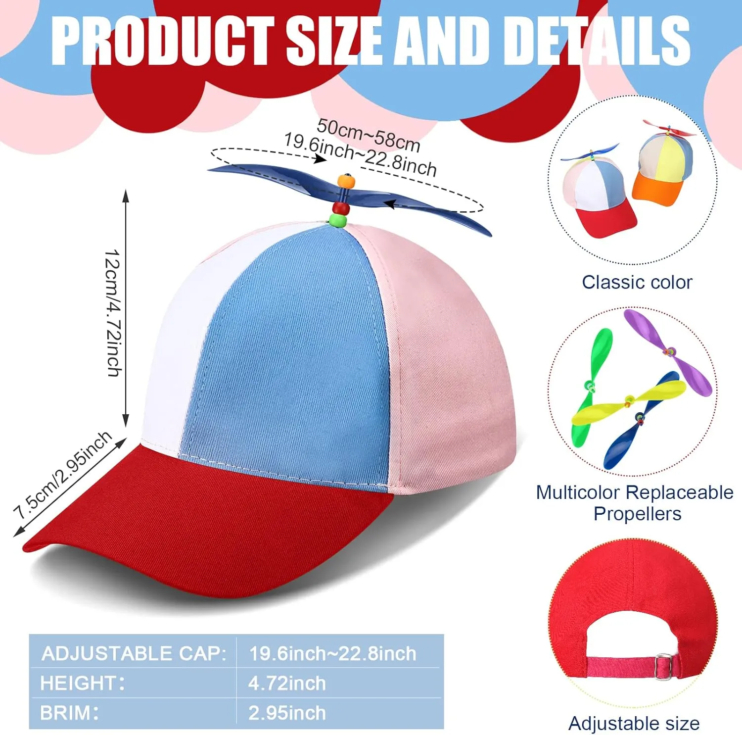 2 Pack Adult Baseball Cap - Brightly Rainbow Color Top Hat with 4 Replaceable Bamboo Dragonflies