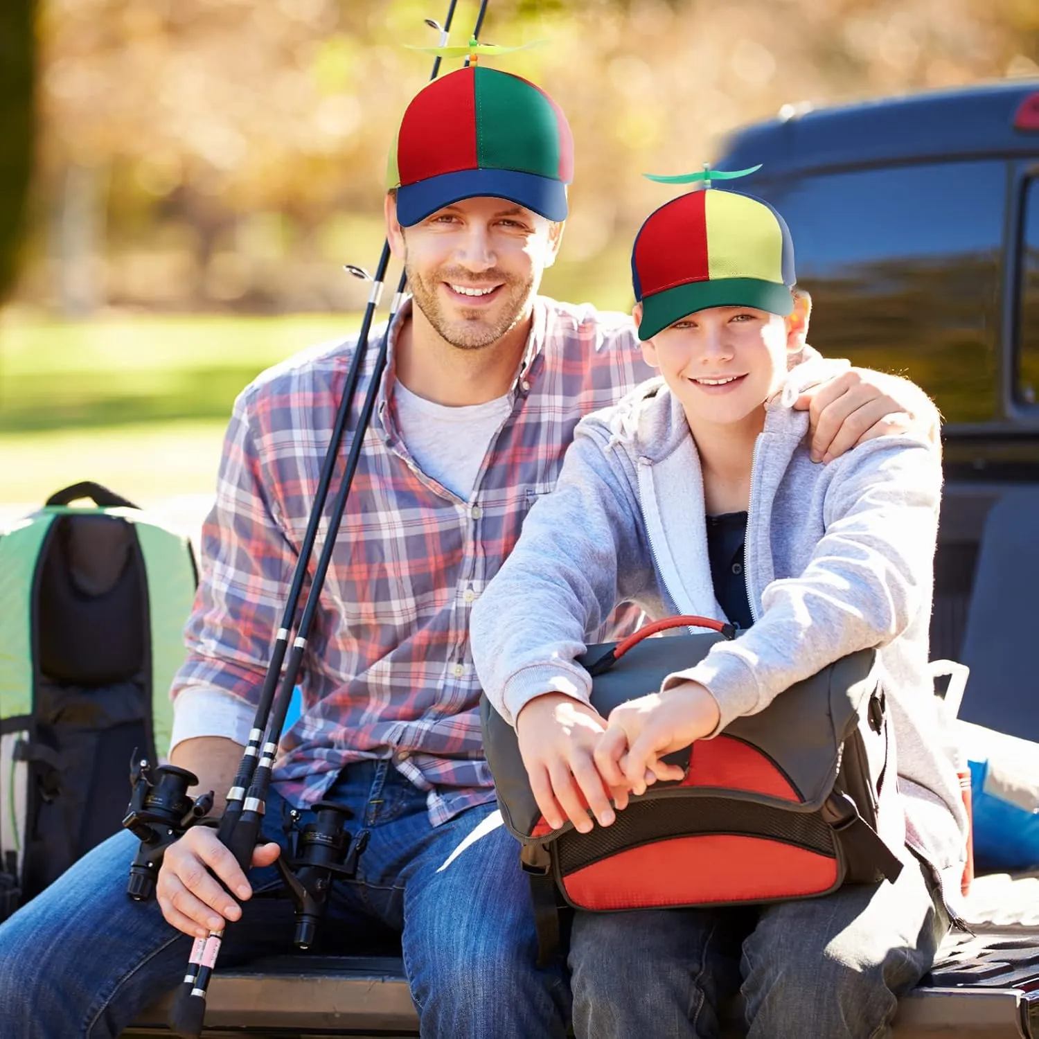 2 Pack Adult Baseball Cap - Brightly Rainbow Color Top Hat with 4 Replaceable Bamboo Dragonflies