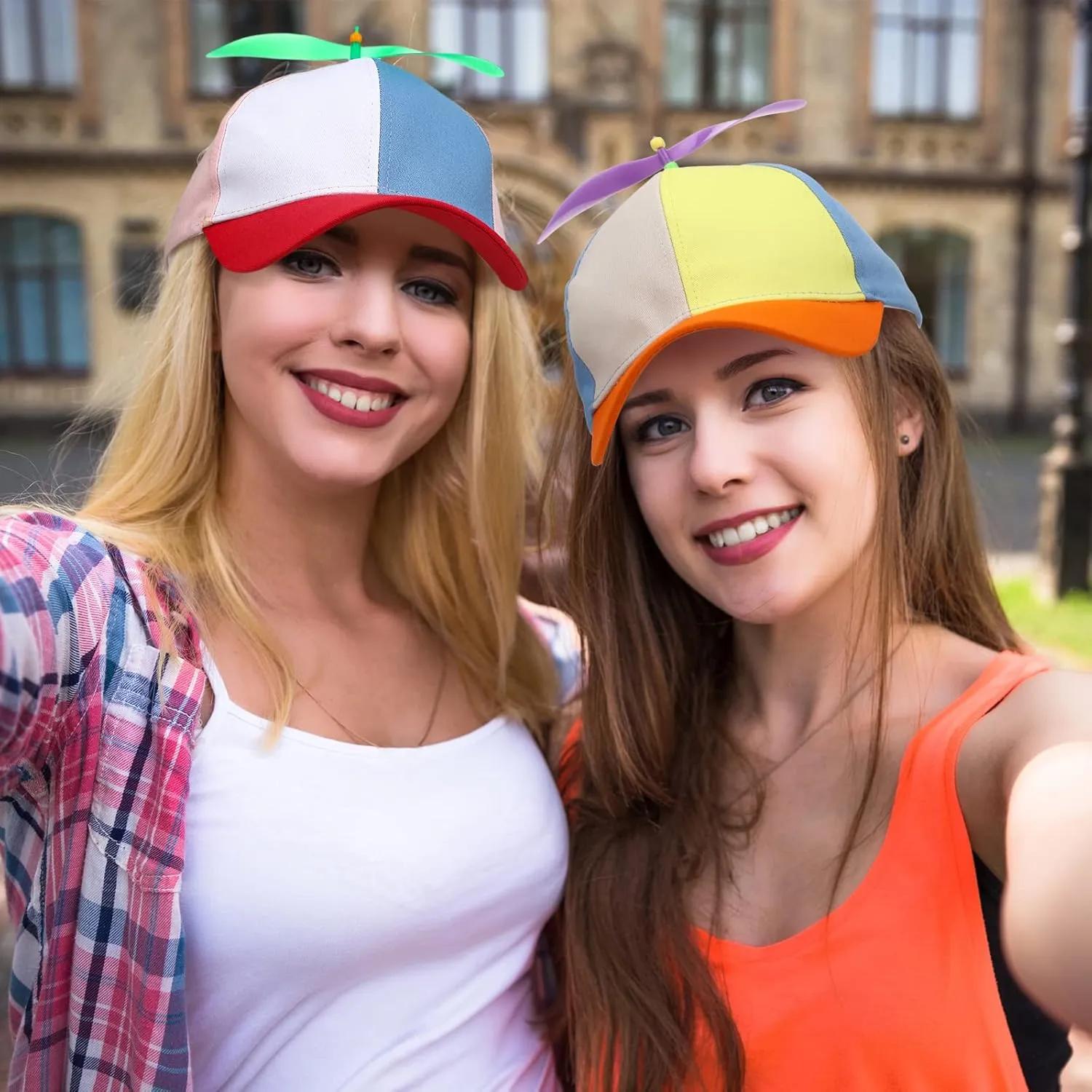 2 Pack Adult Baseball Cap - Brightly Rainbow Color Top Hat with 4 Replaceable Bamboo Dragonflies