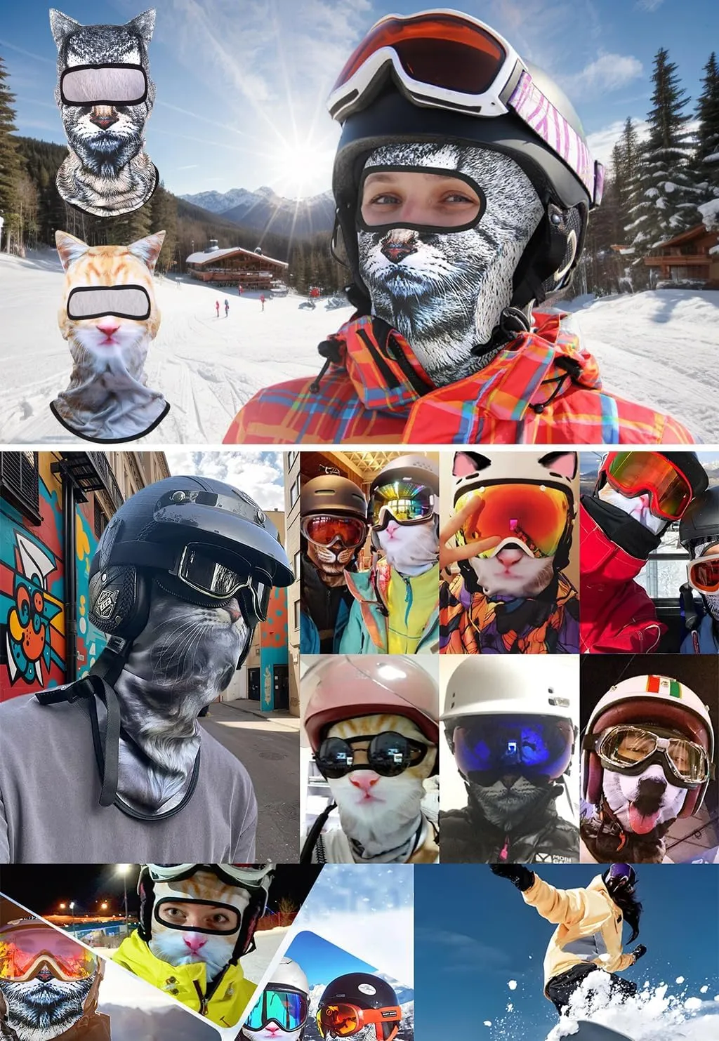 3D Cat Ski Balaclava Sheisty Face Mask with Ears Cute Animal Ski Mask for Music Festivals Raves Party Outdoor Activities
