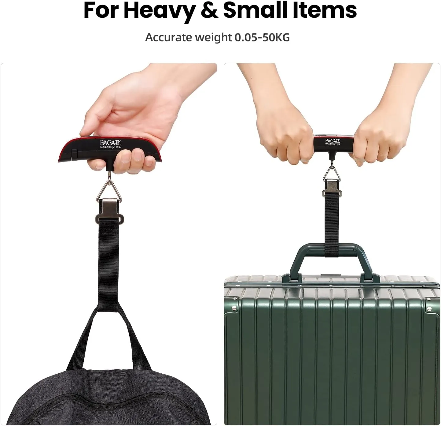 BAGAIL Digital Luggage Scale, 110lbs Hanging Baggage Scale with Backlit LCD Display, Portable Suitcase Weighing Scale, Travel Luggage Weight Scale with Hook, Strong Straps for Travelers