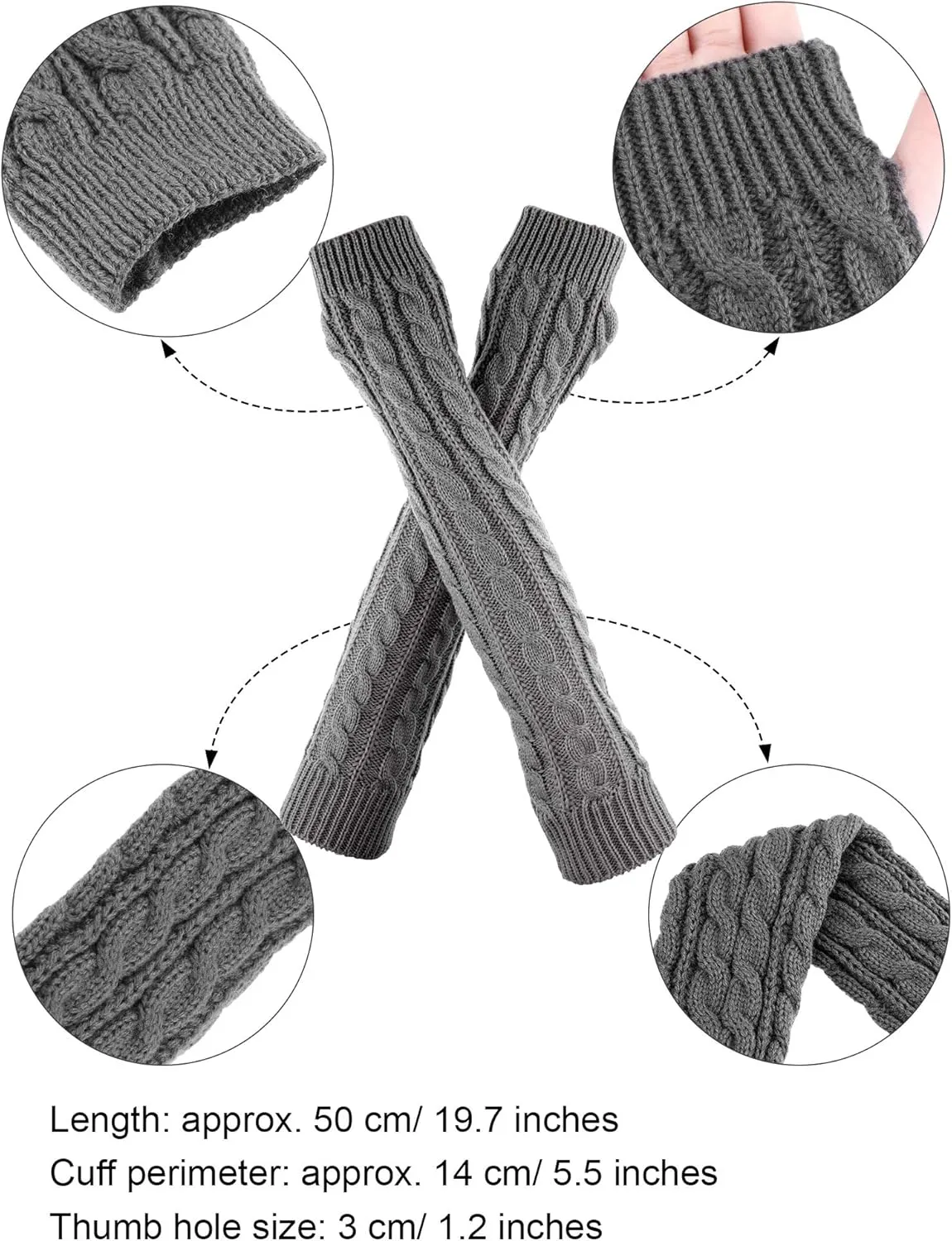 Bememo 3 Pairs Arm Warmers Long Fingerless Gloves Knit Wrist Warmers with Thumb Hole Open Finger Arm Socks for Women Adult
