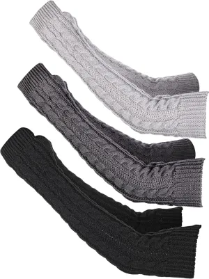 Bememo 3 Pairs Arm Warmers Long Fingerless Gloves Knit Wrist Warmers with Thumb Hole Open Finger Arm Socks for Women Adult