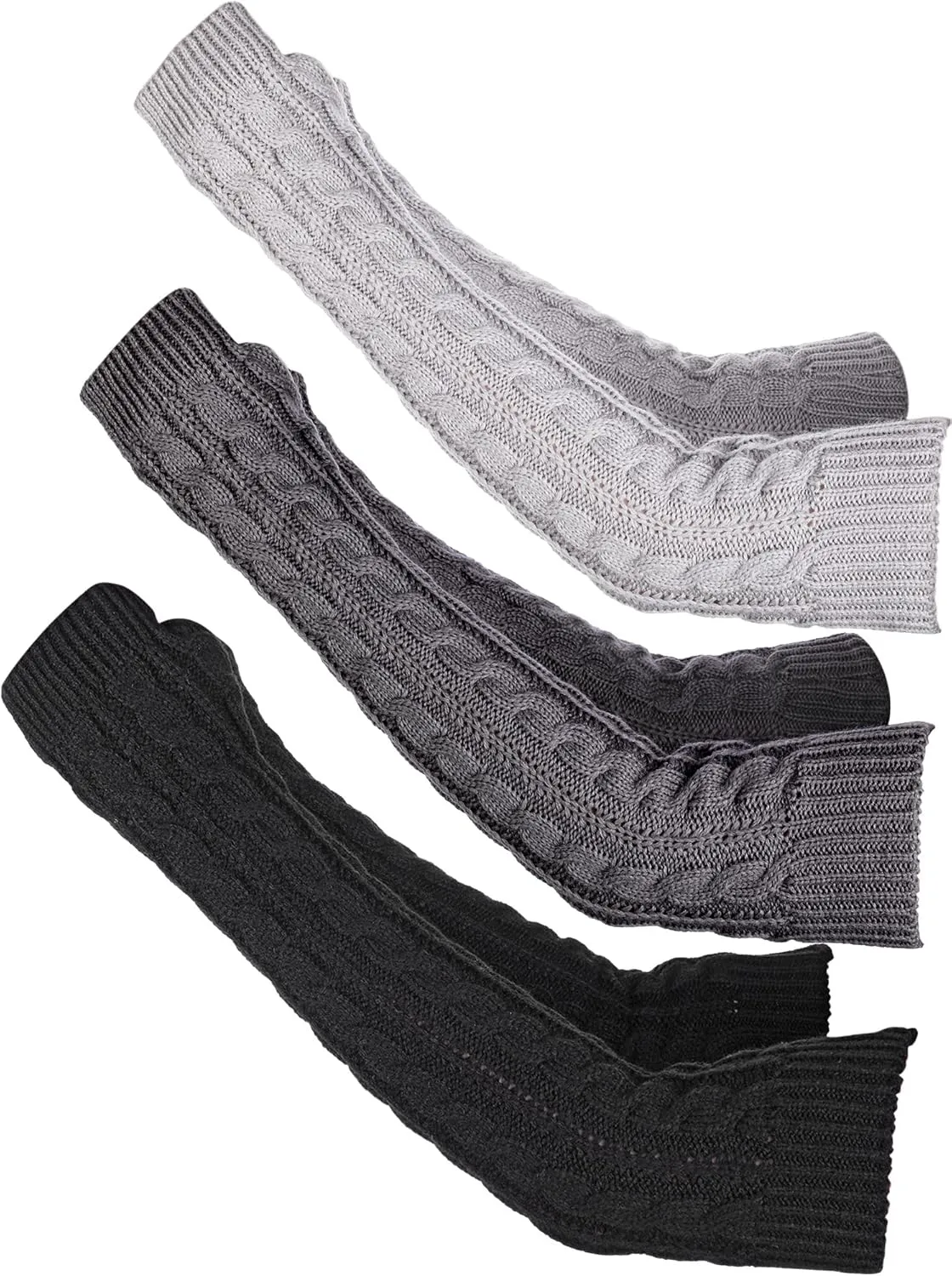 Bememo 3 Pairs Arm Warmers Long Fingerless Gloves Knit Wrist Warmers with Thumb Hole Open Finger Arm Socks for Women Adult
