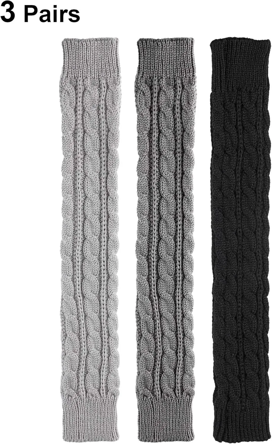 Bememo 3 Pairs Arm Warmers Long Fingerless Gloves Knit Wrist Warmers with Thumb Hole Open Finger Arm Socks for Women Adult
