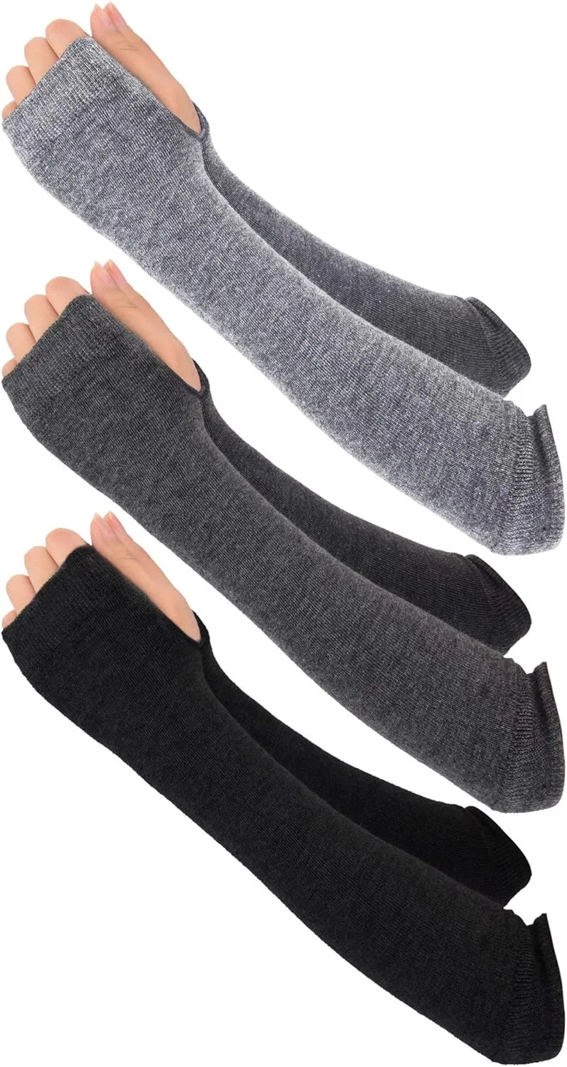 Bememo 3 Pairs Long Fingerless Gloves for Women Arm Warmers Unisex Arm Sleeves Knit Thumb Elbow Hole Stretchy Gloves Goth