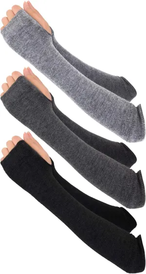 Bememo 3 Pairs Long Fingerless Gloves for Women Arm Warmers Unisex Arm Sleeves Knit Thumb Elbow Hole Stretchy Gloves Goth