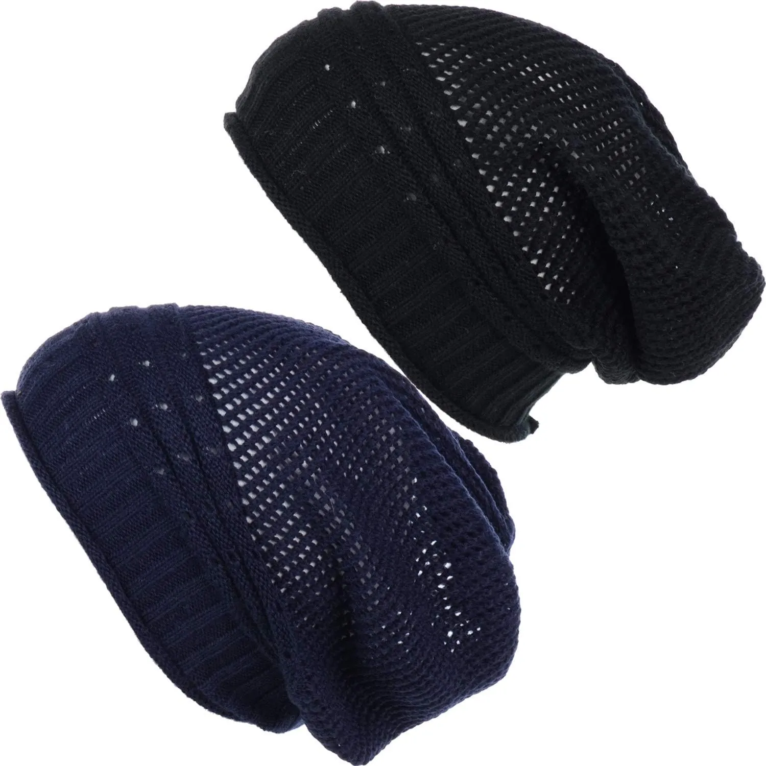 BYOS Women's Airy Cool Lightweight Cutout Long Slouchy Crochet Knit Beanie Hat