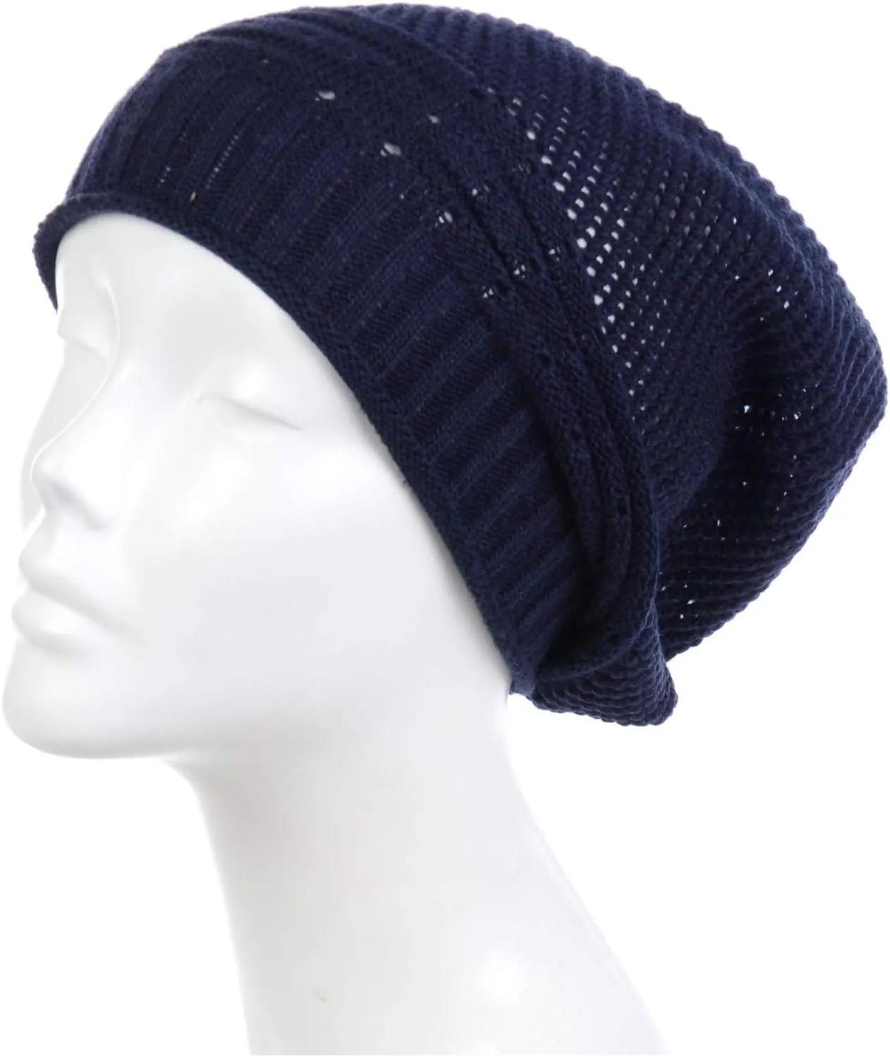 BYOS Women's Airy Cool Lightweight Cutout Long Slouchy Crochet Knit Beanie Hat