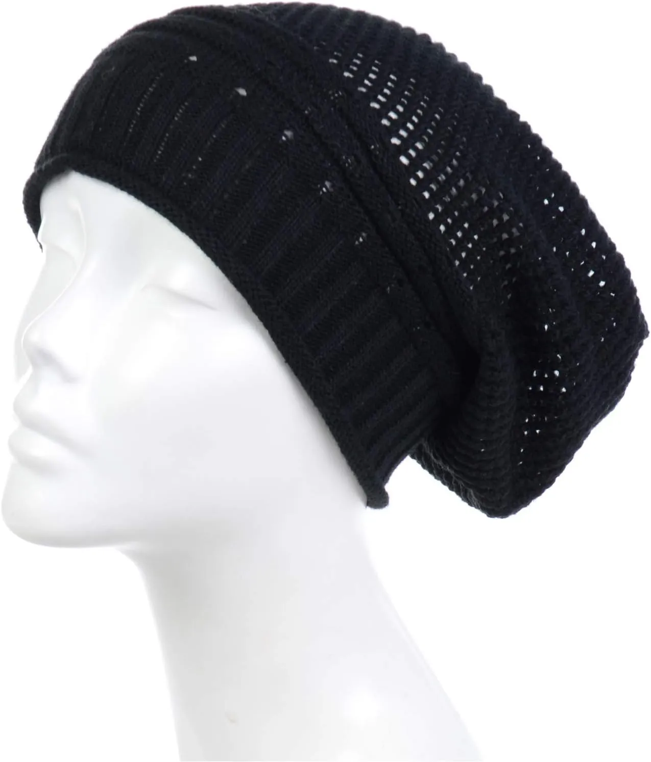 BYOS Women's Airy Cool Lightweight Cutout Long Slouchy Crochet Knit Beanie Hat