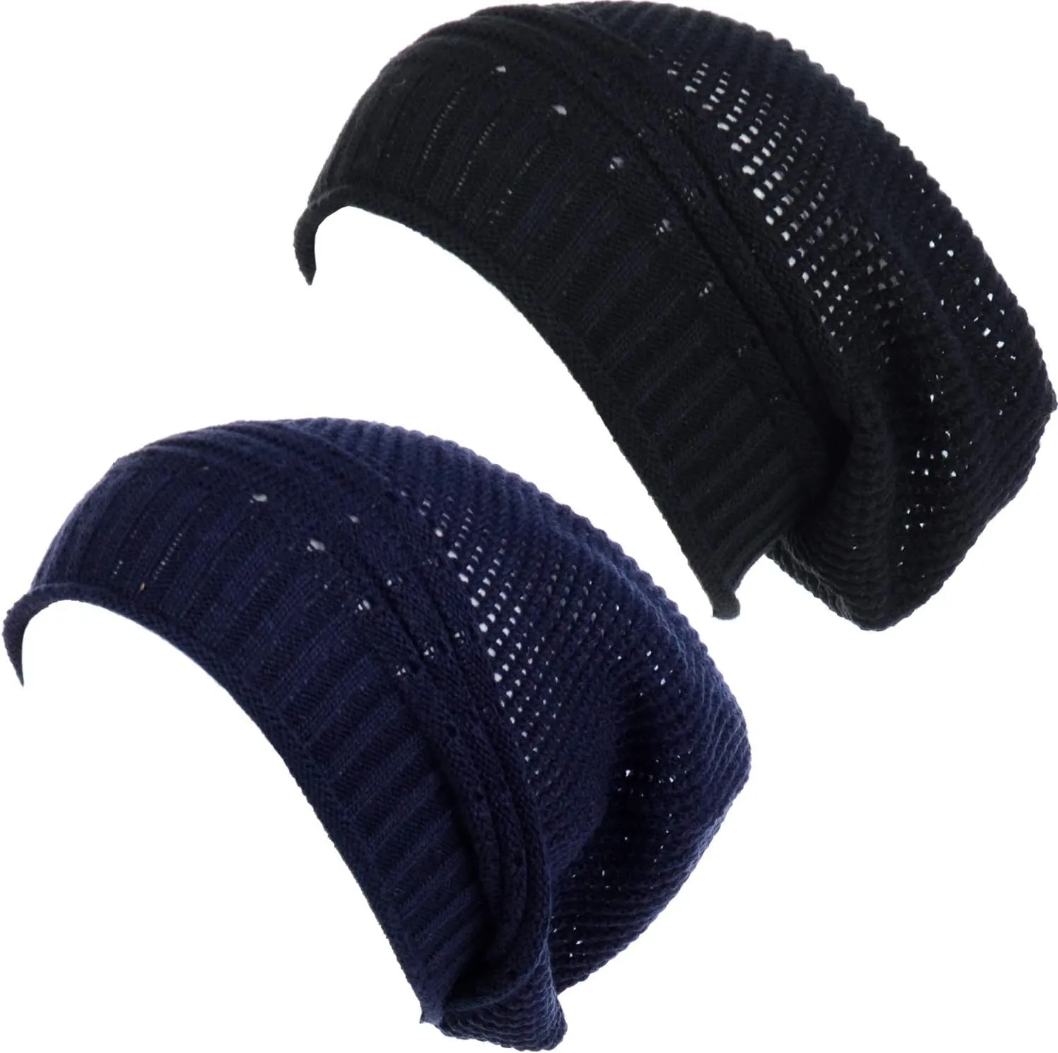 BYOS Women's Airy Cool Lightweight Cutout Long Slouchy Crochet Knit Beanie Hat