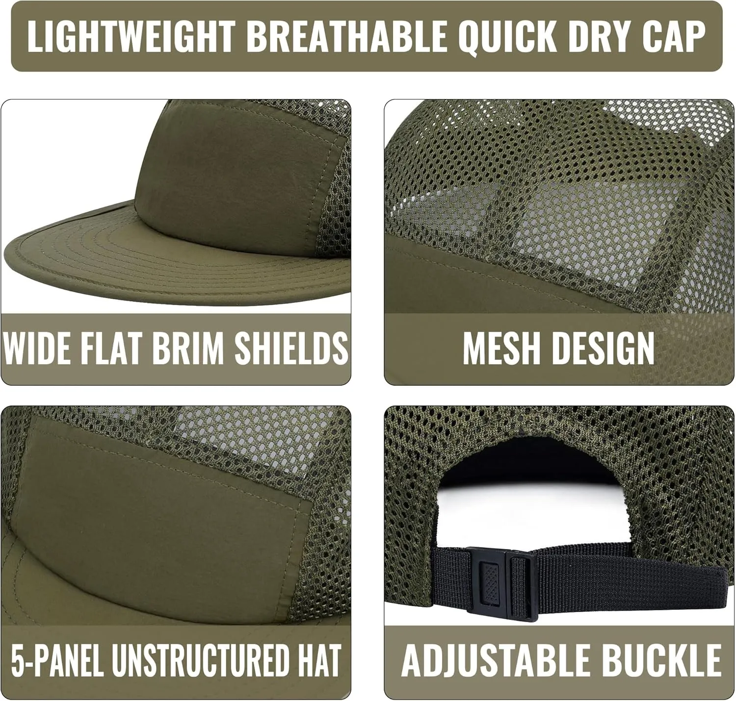 Croogo Mesh 5 Panel Hat Adjustable Trucker Baseball Cap Lightweight Breathable Quick Dry Cap Hip Hop Style Flat Brim Hats
