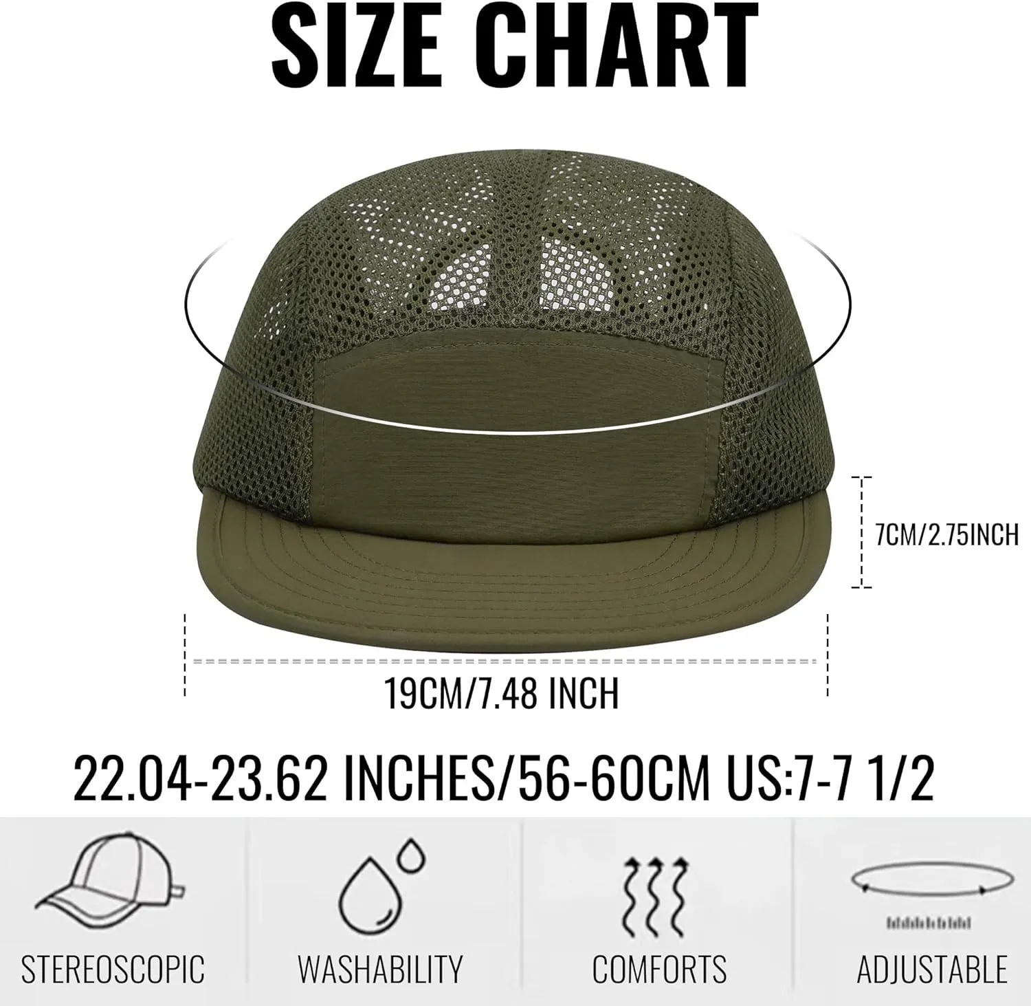 Croogo Mesh 5 Panel Hat Adjustable Trucker Baseball Cap Lightweight Breathable Quick Dry Cap Hip Hop Style Flat Brim Hats