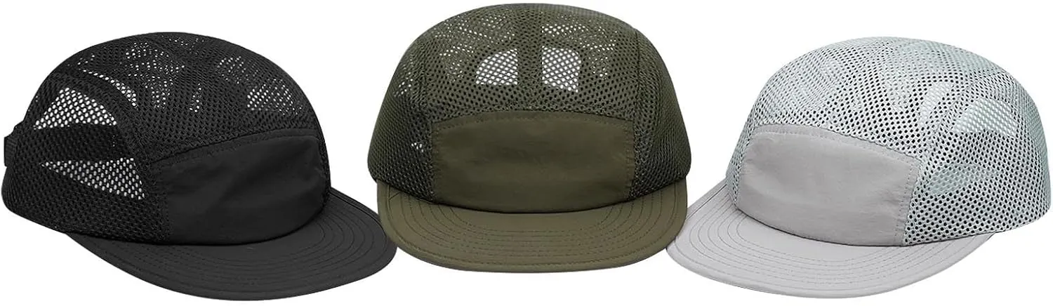 Croogo Mesh 5 Panel Hat Adjustable Trucker Baseball Cap Lightweight Breathable Quick Dry Cap Hip Hop Style Flat Brim Hats