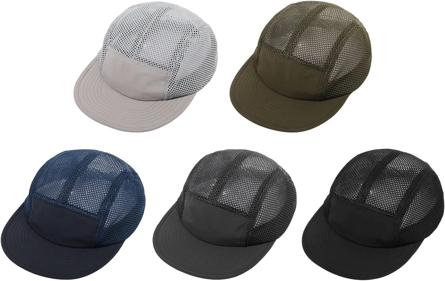 Croogo Mesh 5 Panel Hat Adjustable Trucker Baseball Cap Lightweight Breathable Quick Dry Cap Hip Hop Style Flat Brim Hats