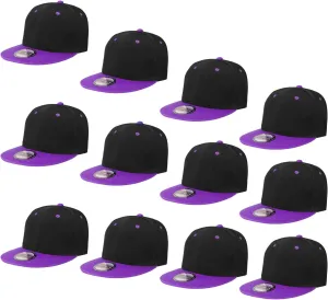 Falari Wholesale 12 Pack Snapback Hat Cap Hip Hop Style Flat Bill Blank Solid Color Adjustable Size