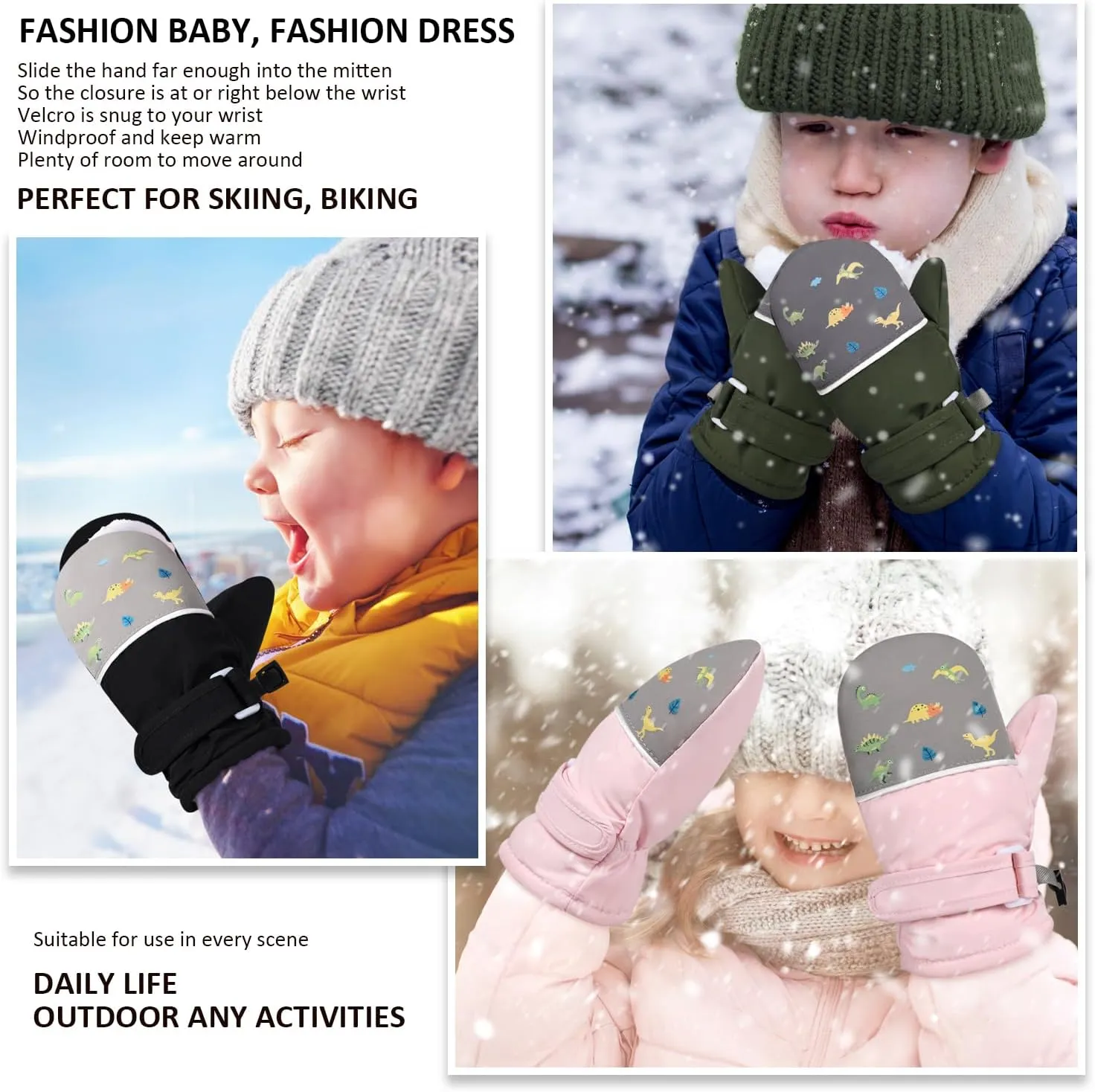 Fleece Lined Mittens for Baby Boys Girls,Infant Baby Toddler Little Kids Winter Gloves Mittens for Children