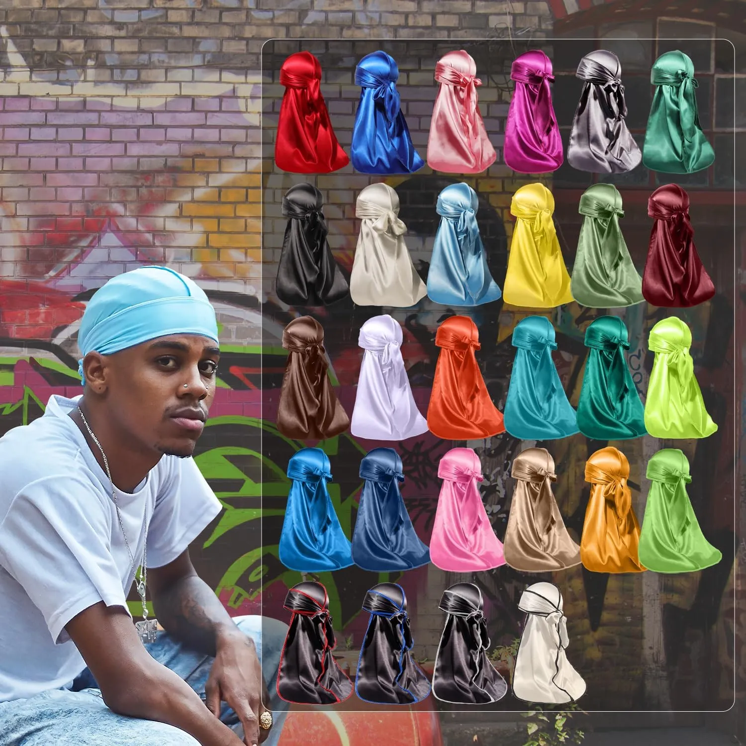 ForceWave 3 Pieces Silky Durags and 1 Wave Cap Pack for Men Waves, Moisture-Tech Fabric Satin Du-Rag