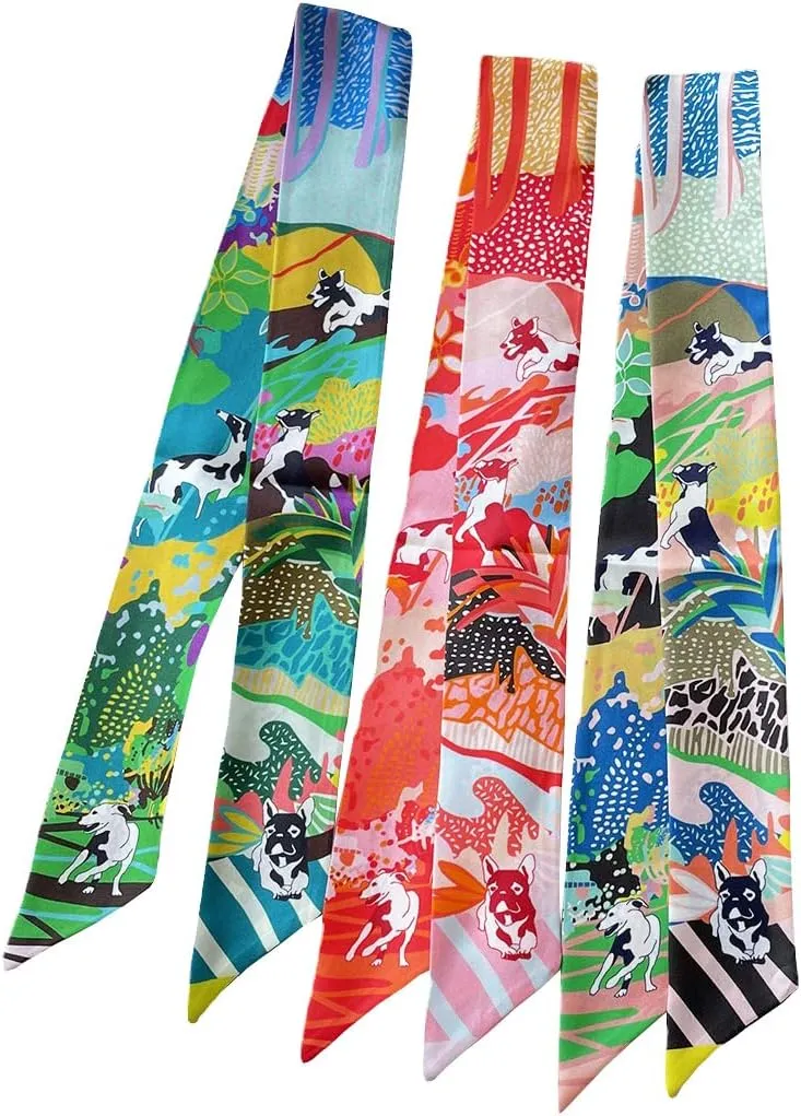 JERLA 100% Mulberry Silk Scarf for Women Men - Head Hair Ribbon, Handbag Handle Wrap, Tie Bundle, Neckerchief