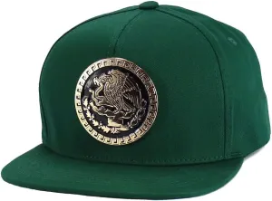 Mexico Hat Metallic Golden Federal Logo Mexican Eagle Aguila Snapback Flat Bill Baseball Cap