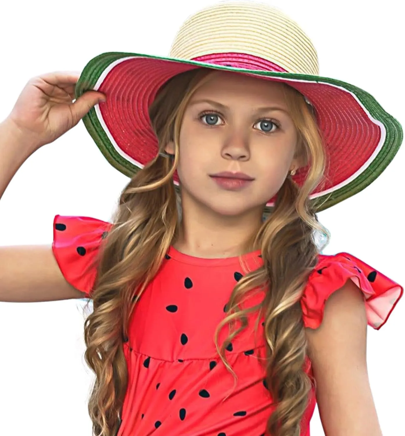 Muryobao Girl Kids Summer Straw Wide Brim Floppy Beach Sun Hat