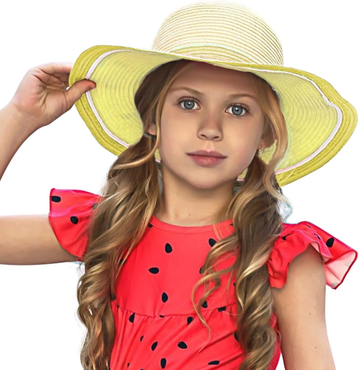 Muryobao Girl Kids Summer Straw Wide Brim Floppy Beach Sun Hat