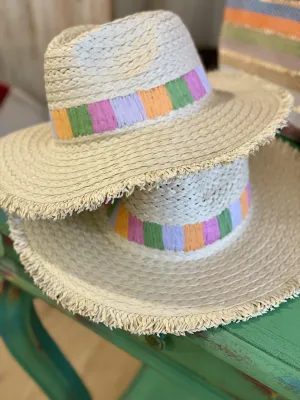 Natural Brim With Multi Color Stripe Hat