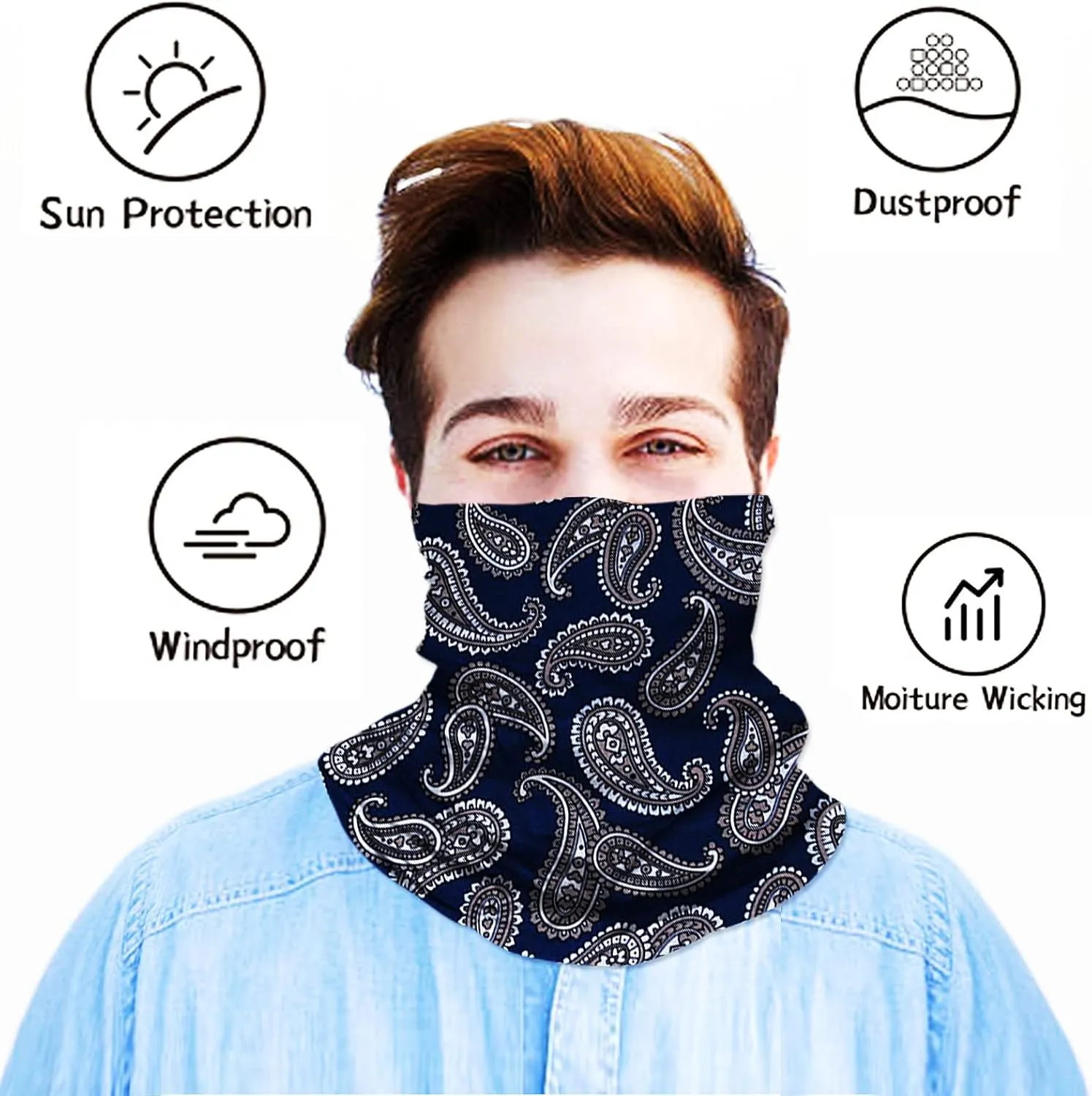 Neck Gaiter Mask Face Scarf Bandana Tube Cover Headwear Balaclava Headband Headwrap for Men and Women