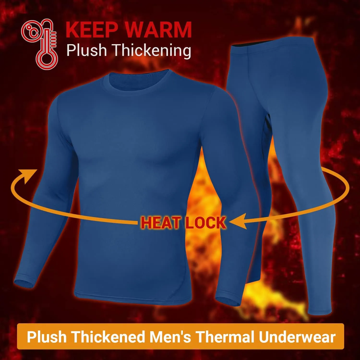 PISIQI Thermal Underwear Men Ultra-Soft Long Johns Set with Fleece Lined Base Layer Winter Skiing Warm Top & Bottom
