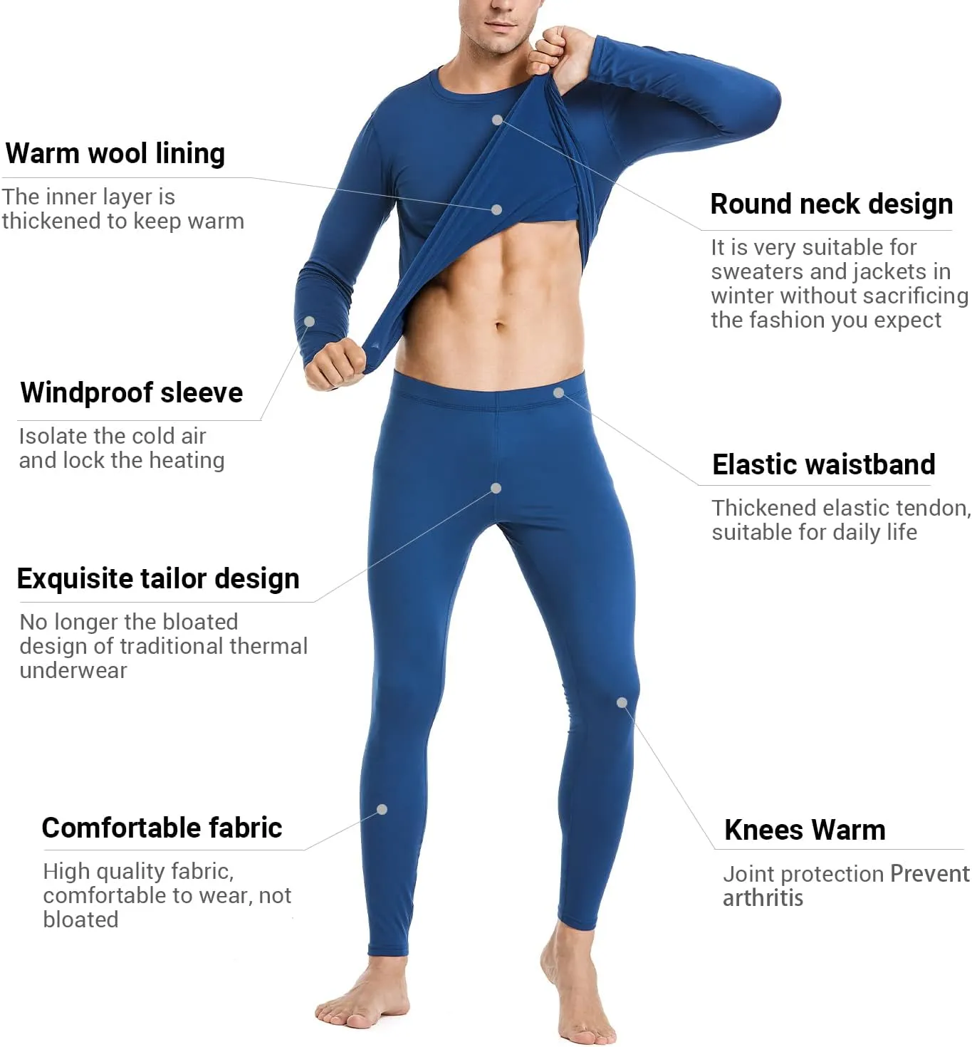 PISIQI Thermal Underwear Men Ultra-Soft Long Johns Set with Fleece Lined Base Layer Winter Skiing Warm Top & Bottom