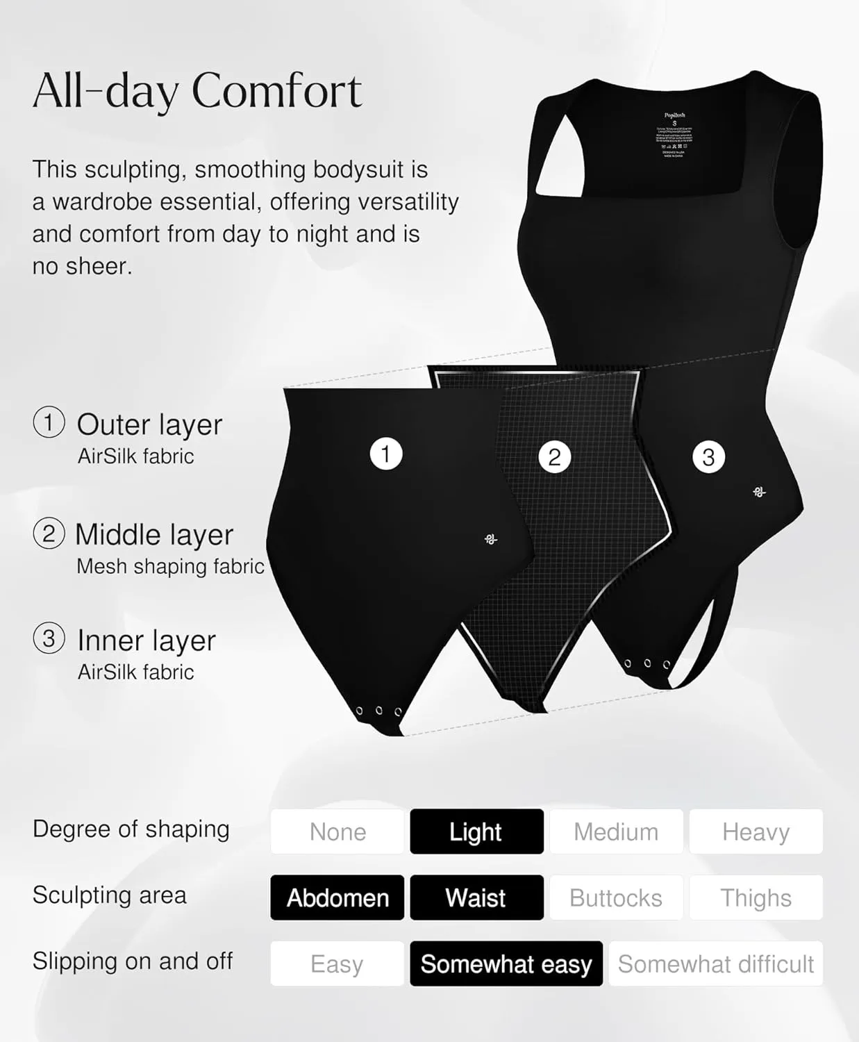 Popilush Bodysuits for Women - Sleeveless Square Neck Shapewear Thong Bodysuit Cute Going Out Tops Concert Outfits