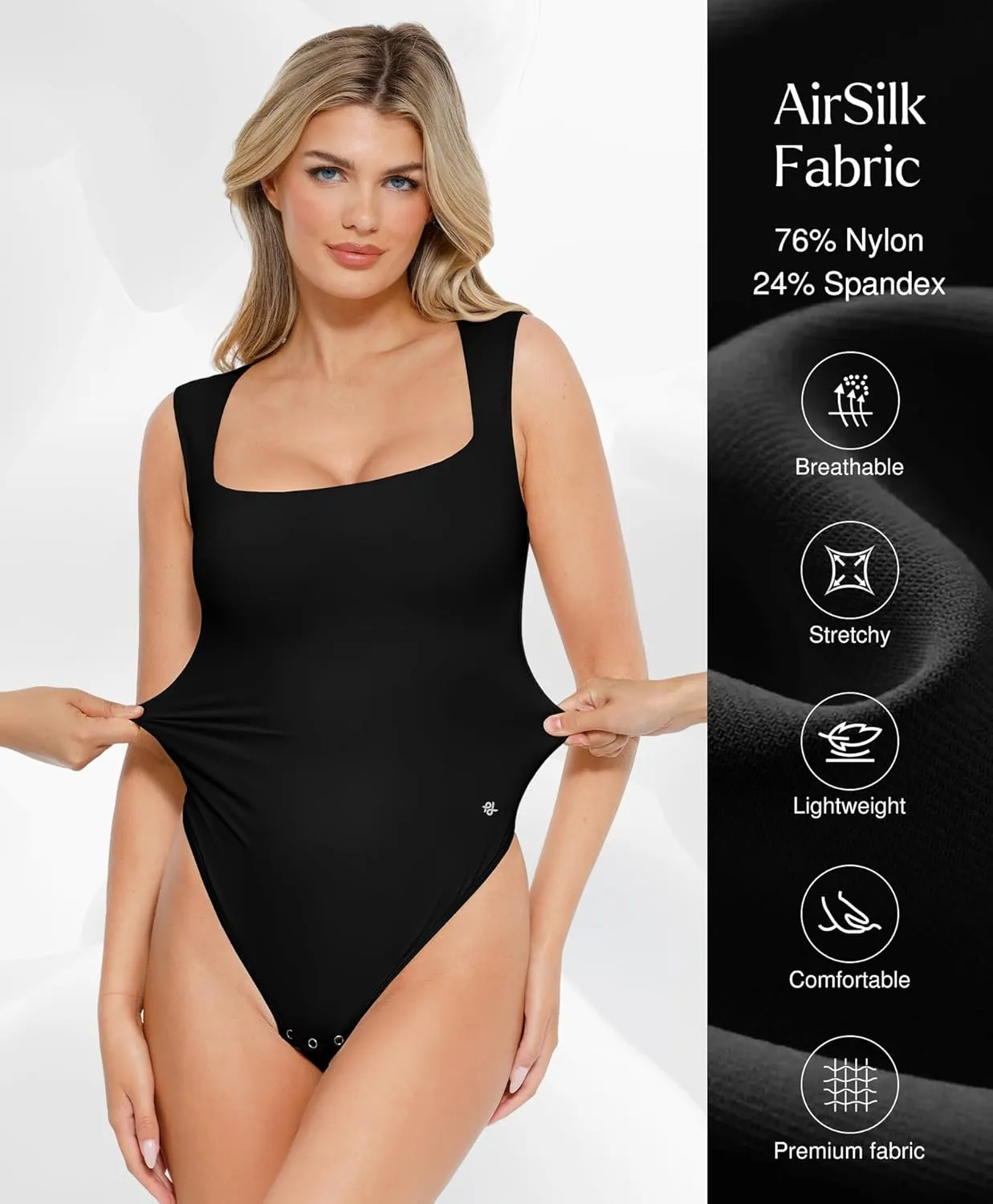 Popilush Bodysuits for Women - Sleeveless Square Neck Shapewear Thong Bodysuit Cute Going Out Tops Concert Outfits