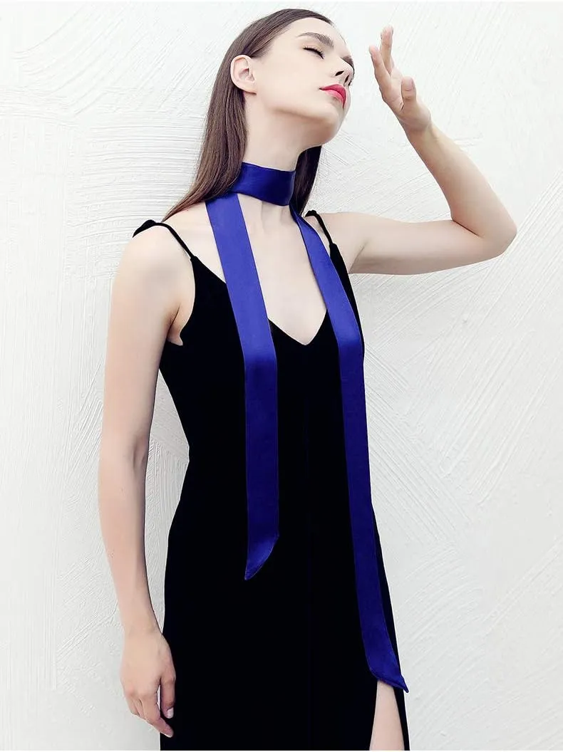 SilRiver Women's Silk Satin Skinny Scarf Long Necktie Sash Tie Headdress Fashion Accessories