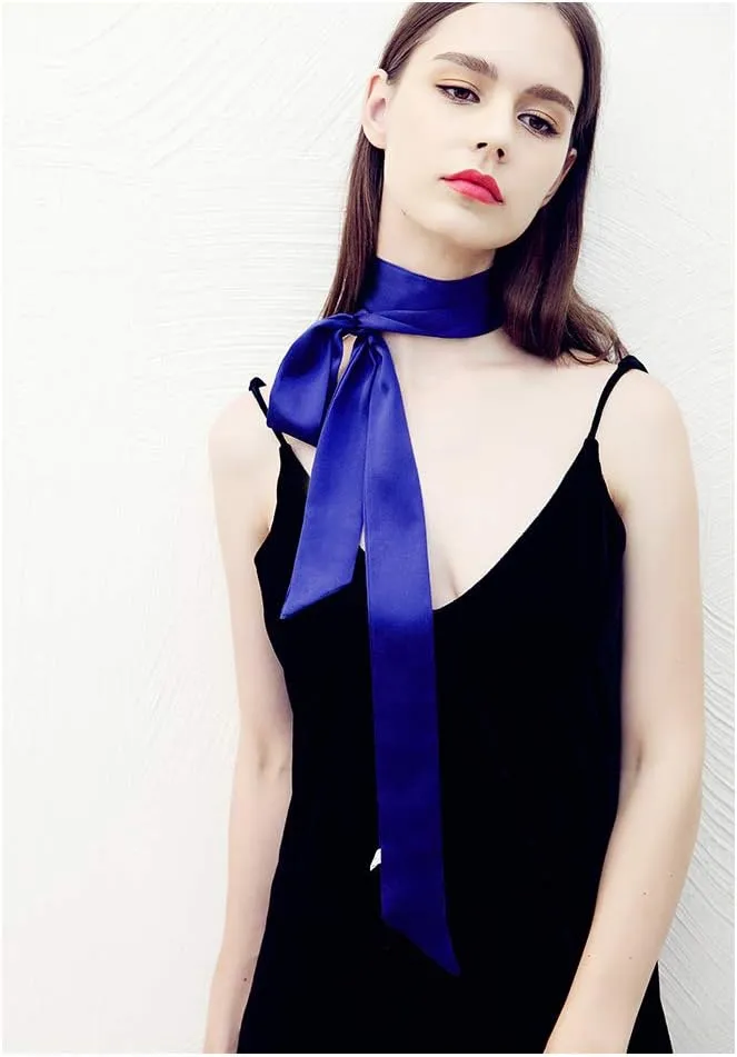 SilRiver Women's Silk Satin Skinny Scarf Long Necktie Sash Tie Headdress Fashion Accessories