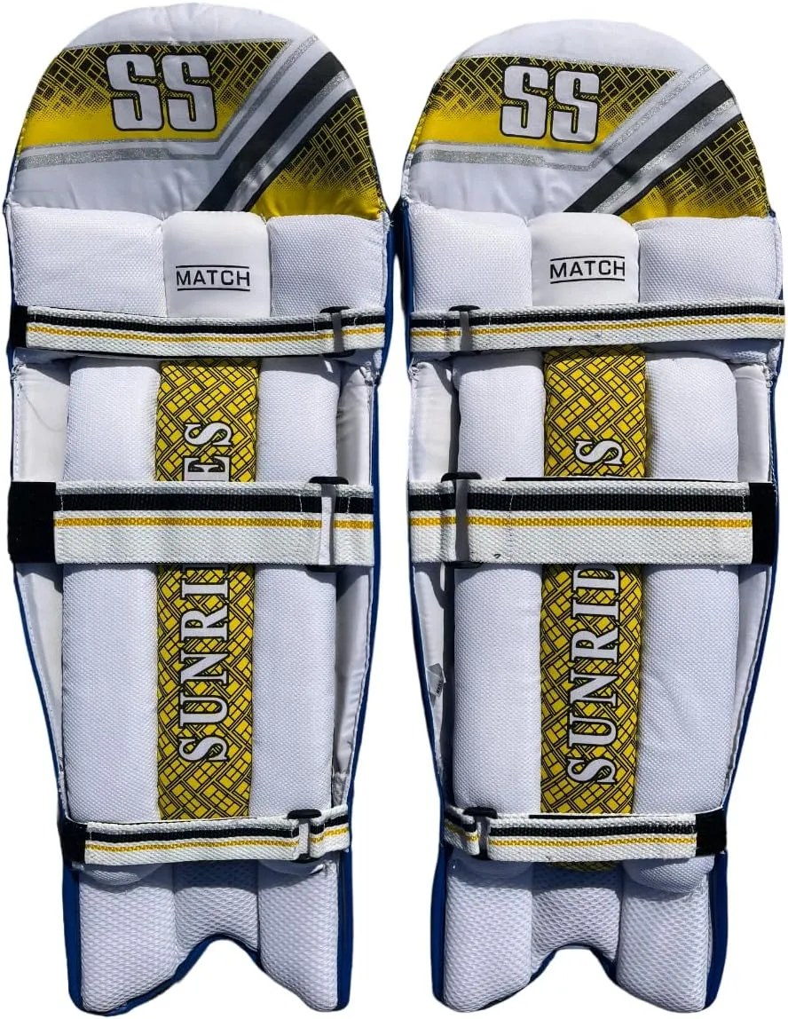 SS Cricket Match Premium Batting Leg Guards - Adult and Junior Size, Choice of Mulitple Colors (Navy, White, Black, Green, Royal Blue)