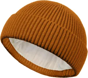 Swag Short Fisherman Beanie for Men Women, Wool Knit Cuffed Fleece Lined Trawler Beanies Winter Warm Hat