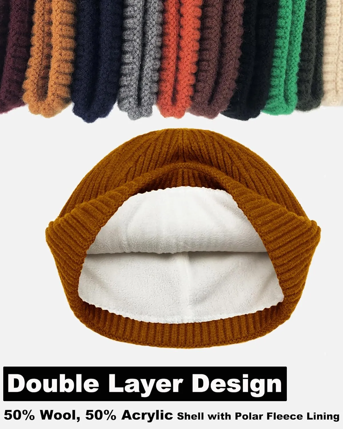 Swag Short Fisherman Beanie for Men Women, Wool Knit Cuffed Fleece Lined Trawler Beanies Winter Warm Hat