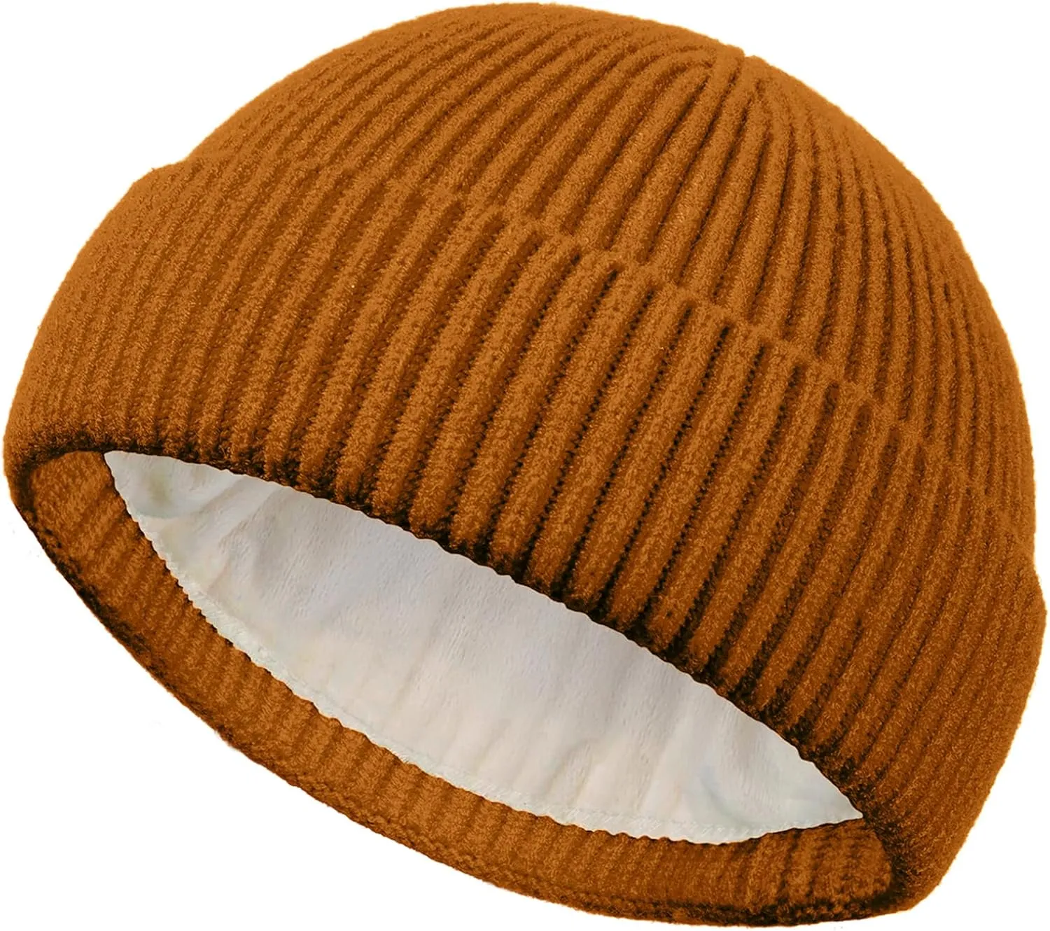 Swag Short Fisherman Beanie for Men Women, Wool Knit Cuffed Fleece Lined Trawler Beanies Winter Warm Hat