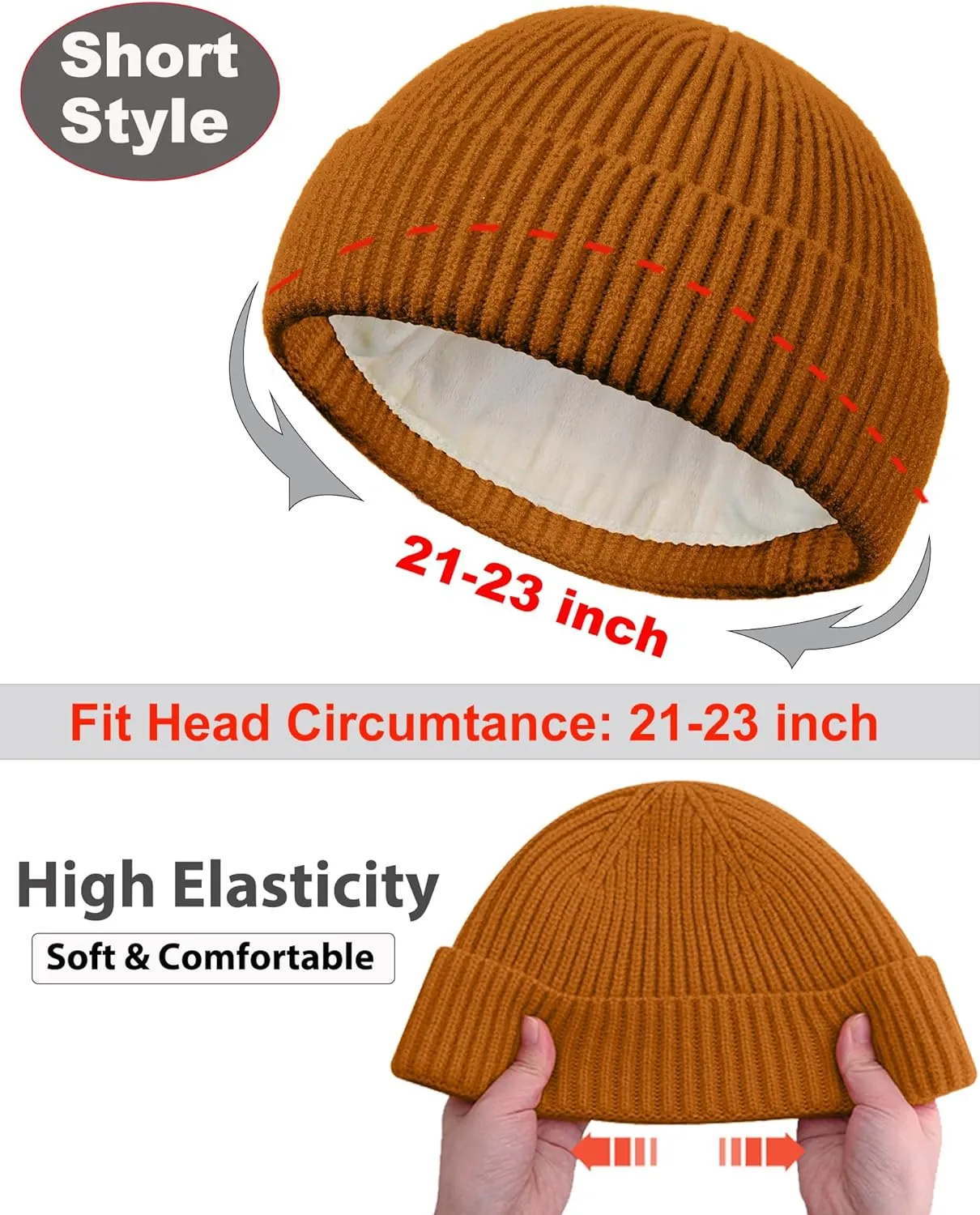 Swag Short Fisherman Beanie for Men Women, Wool Knit Cuffed Fleece Lined Trawler Beanies Winter Warm Hat