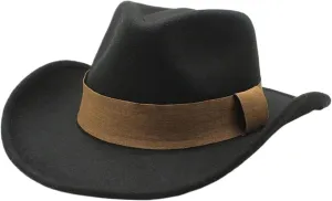 Top Hats Retro Men Wool Wide Brim Jazz Cap Felt Hat(Black)