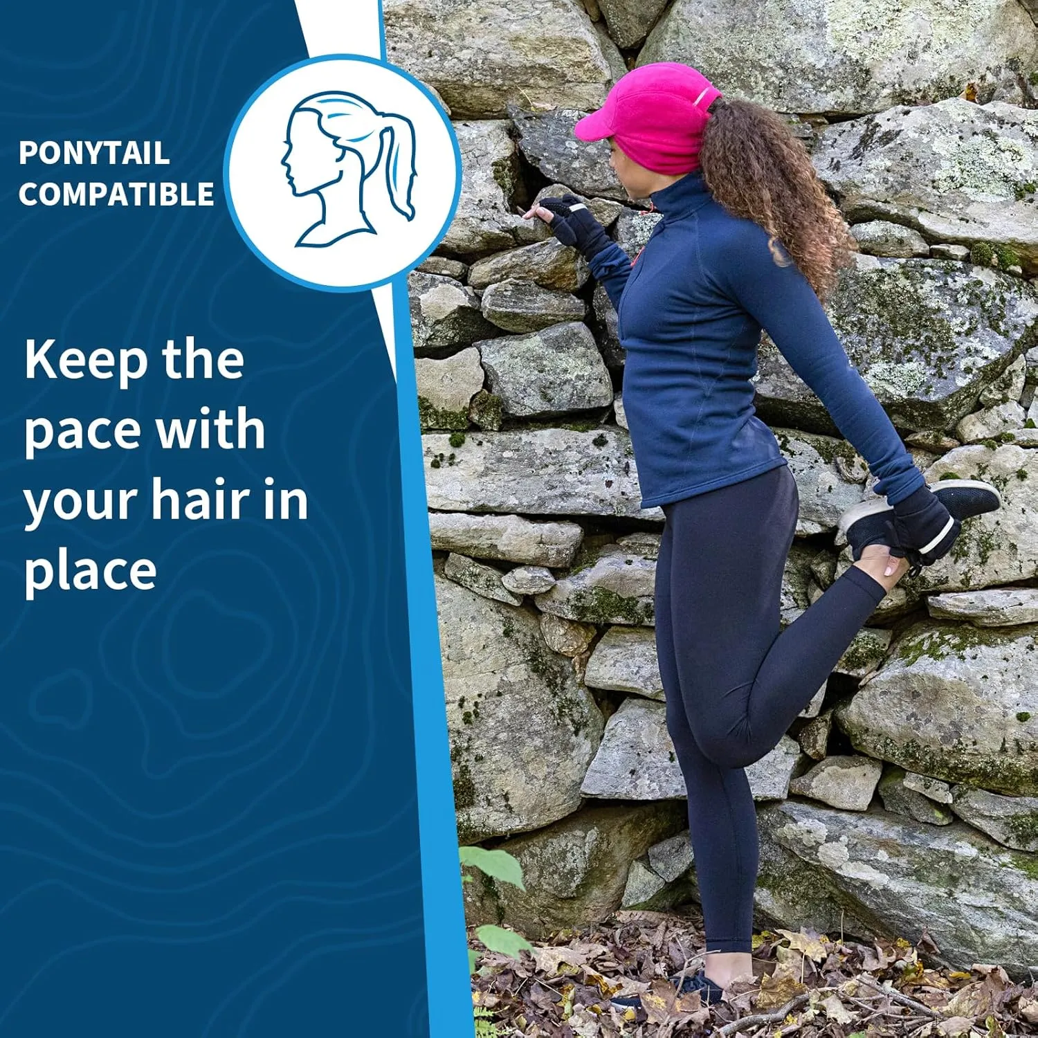 TrailHeads Fleece Ponytail Hat for Women  Trailblazer Reflective Winter Hat with Ponytail Hole for Workouts