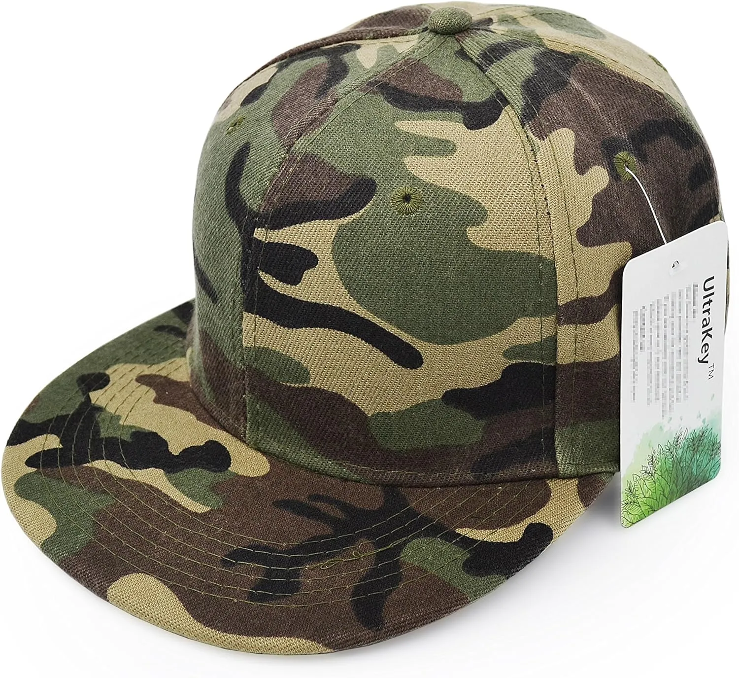 UltraKey Flat Brim Cap, Army Military Camo Baseball Cap Camouflage Hip Hop Flat Bill Plain Snapback Hats