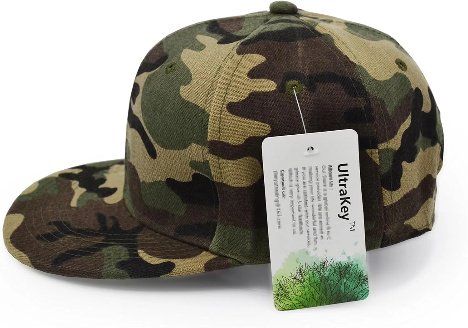 UltraKey Flat Brim Cap, Army Military Camo Baseball Cap Camouflage Hip Hop Flat Bill Plain Snapback Hats