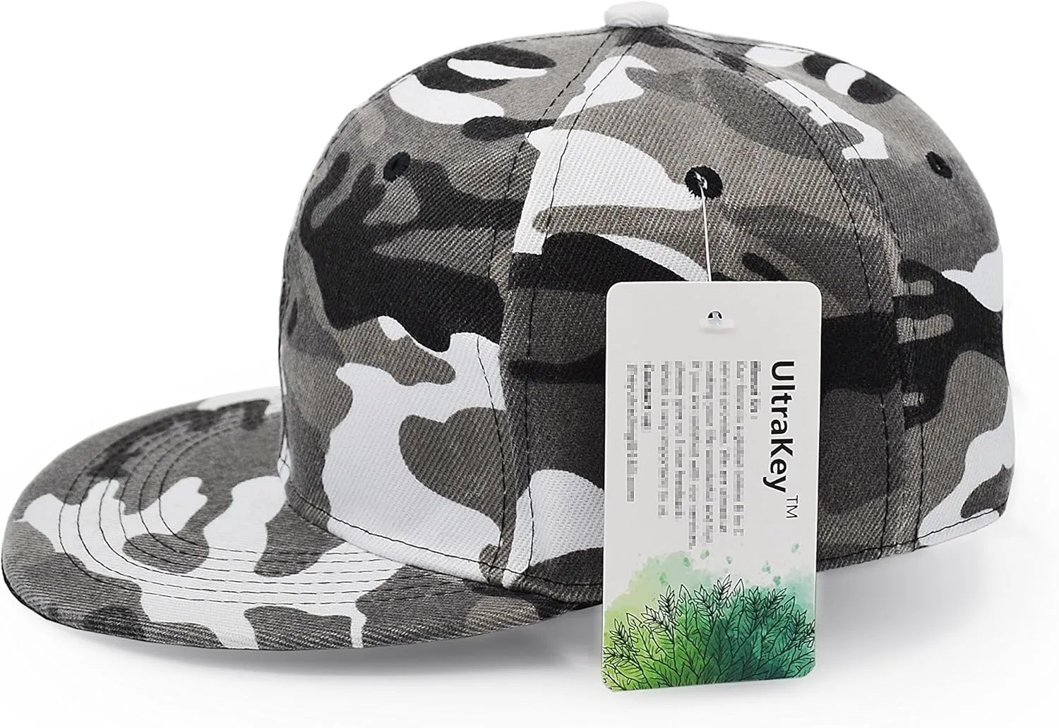 UltraKey Flat Brim Cap, Army Military Camo Baseball Cap Camouflage Hip Hop Flat Bill Plain Snapback Hats