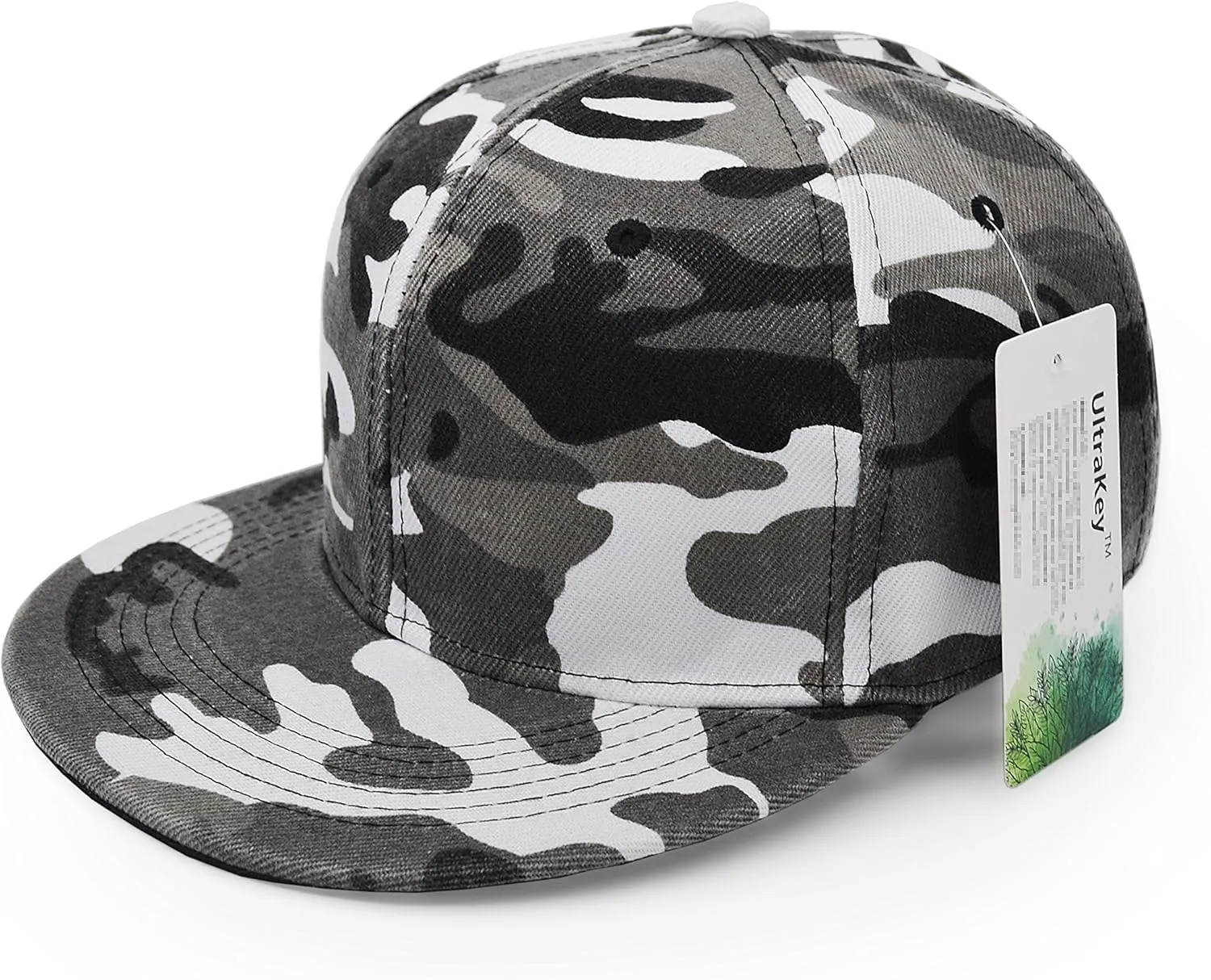 UltraKey Flat Brim Cap, Army Military Camo Baseball Cap Camouflage Hip Hop Flat Bill Plain Snapback Hats
