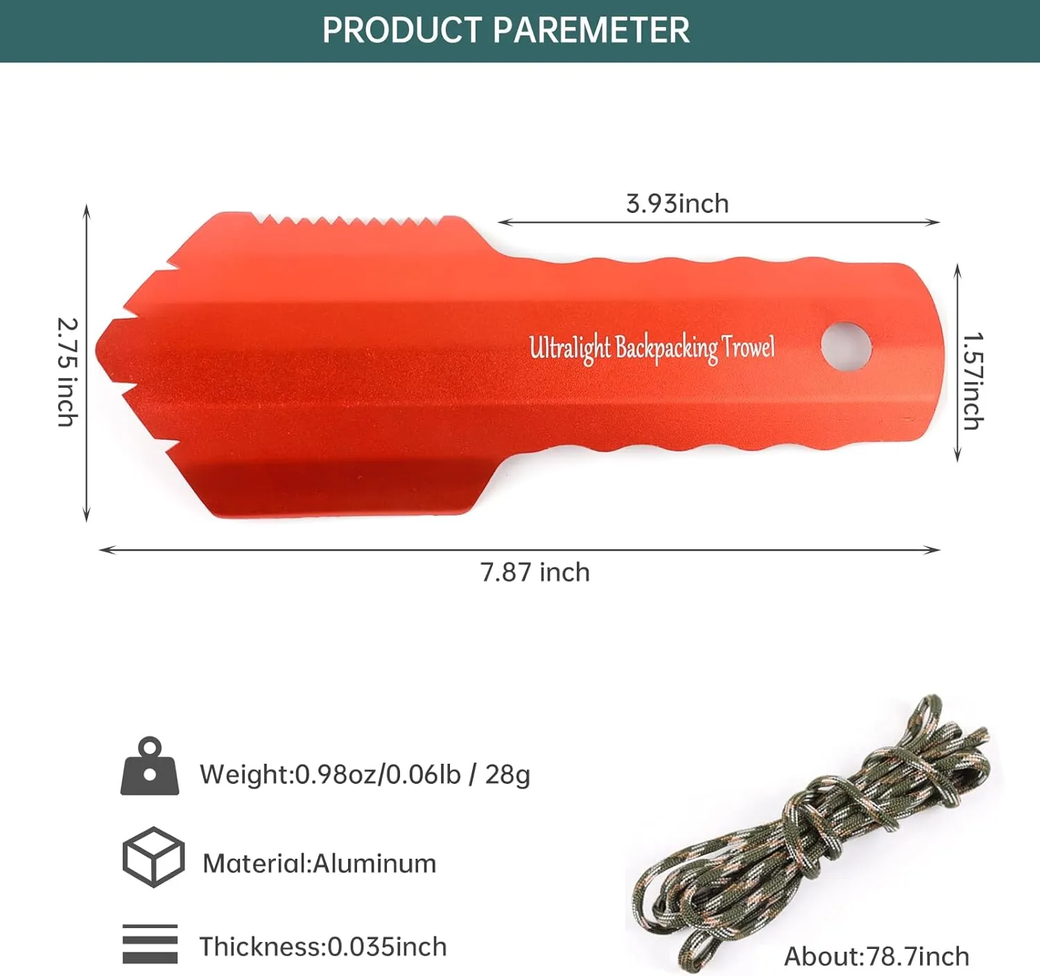 Ultralight Camping Trowel Backpacking Trowel Portable Aluminum Camping Shovel Small Potty Spade Hiking Trowel Garden Trowel with Longer Handle(Orange)