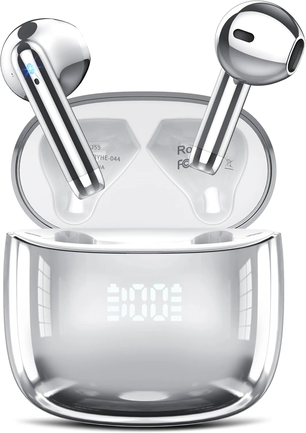 Wireless Earbuds, Bluetooth Headphones 48H Playtime Ear Buds with LED Power Display, IPX7 Waterproof Bluetooth 5.4 Earphones in-Ear Earbuds with 4 Mic for Android iOS Cell Phone Laptop, Silver