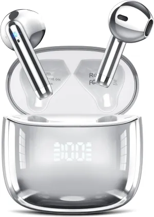 Wireless Earbuds, Bluetooth Headphones 48H Playtime Ear Buds with LED Power Display, IPX7 Waterproof Bluetooth 5.4 Earphones in-Ear Earbuds with 4 Mic for Android iOS Cell Phone Laptop, Silver